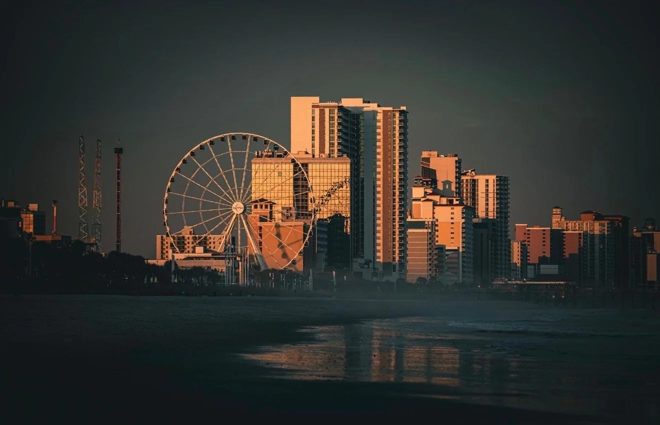 Myrtle Beach skyline and SkyWheel at sunset